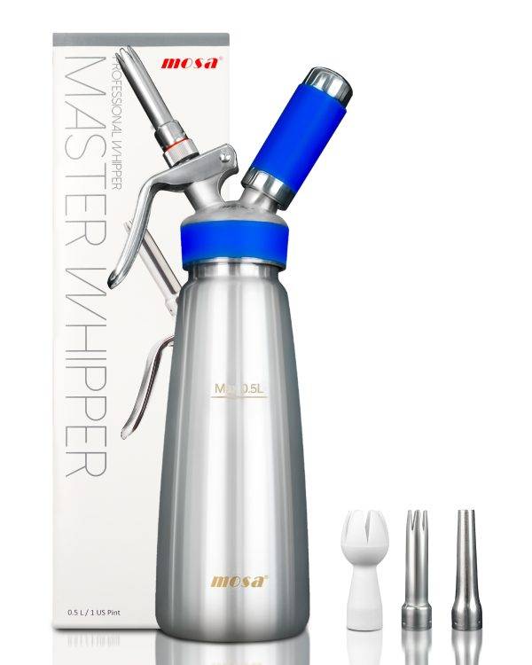 Mosa Stainless Steel Whipped Cream Dispenser with 3 Nozzles, 500ML/1pint